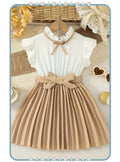 Vestido de Niña Blanco y Beige con Moños