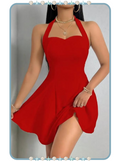 Vestido Corto para Mujer Rojo con Escote Halter