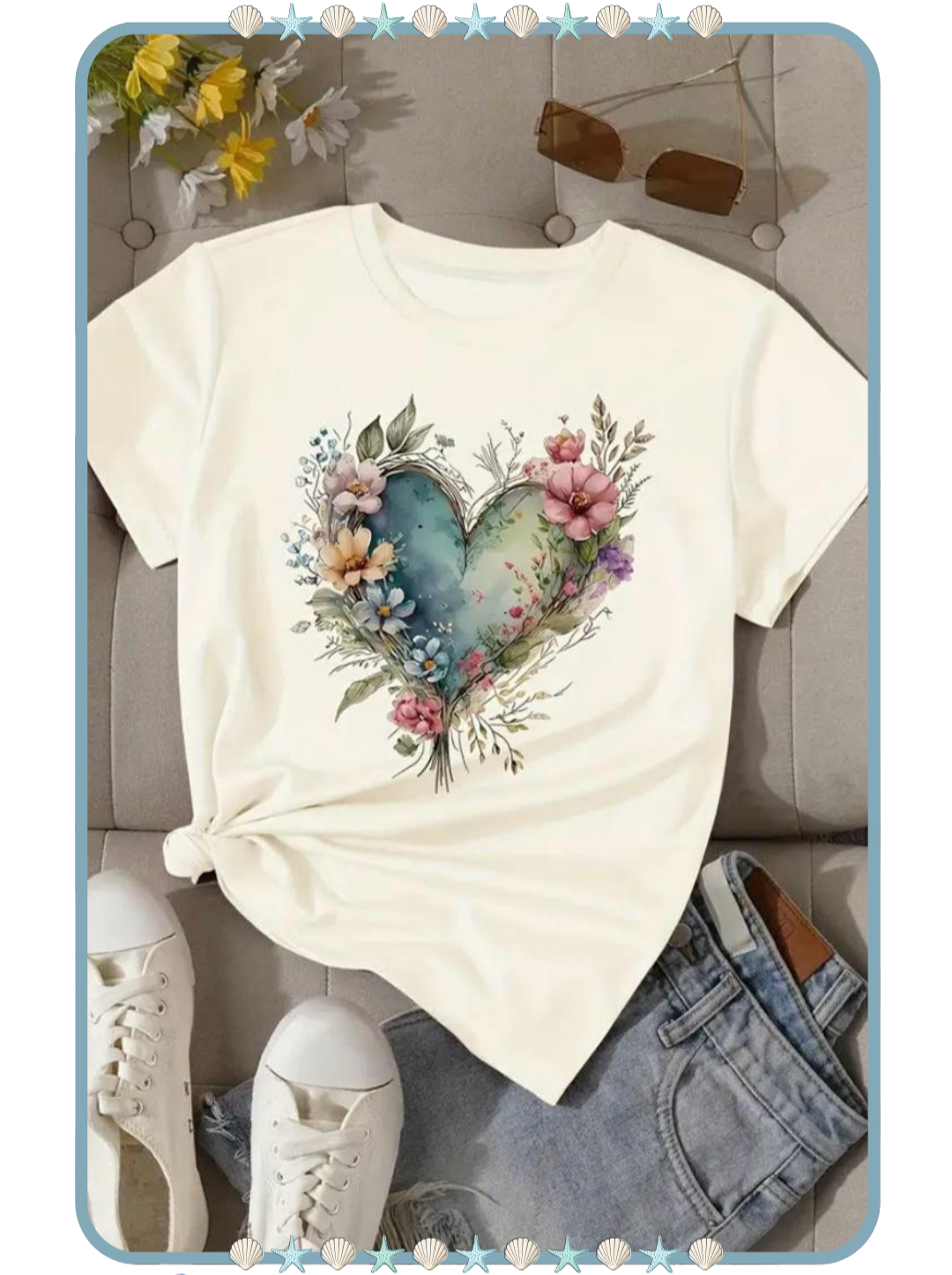 Camiseta para Mujer con Corazón de Flores