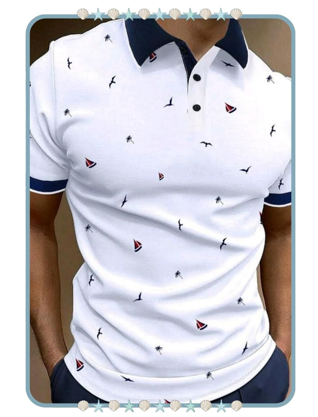 Polo de Hombre Blanco con Estampado Náutico