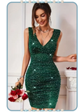 Vestido Corto para Mujer Verde Esmeralda con Destellos