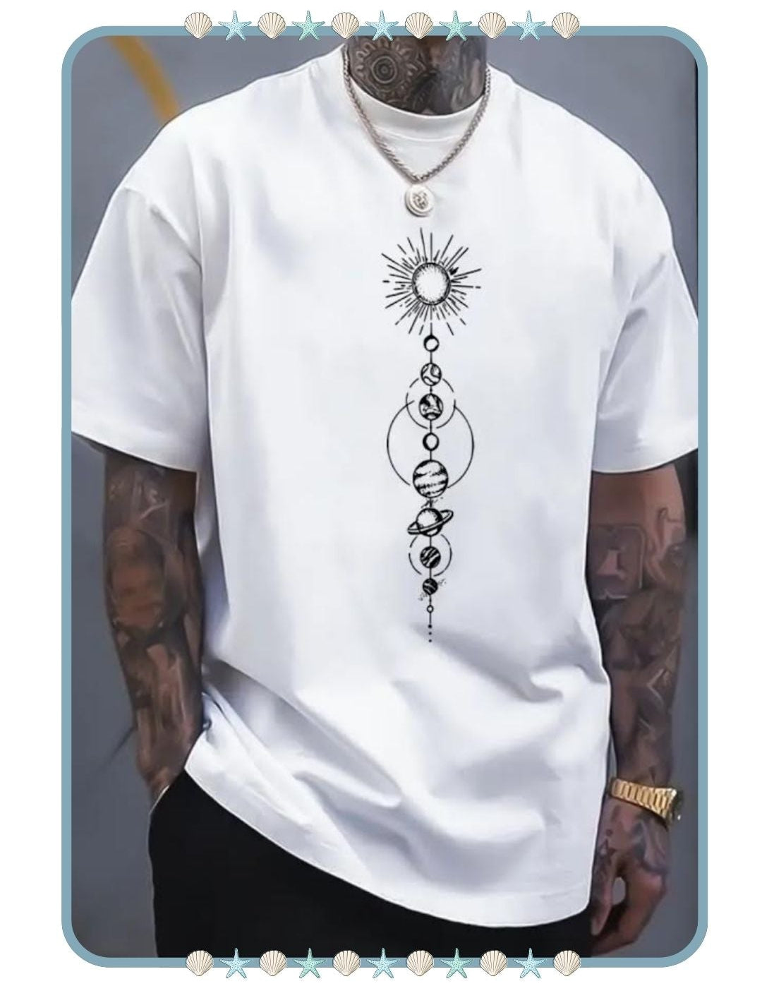 Camiseta de Hombre Blanca con Estampado de Planetas