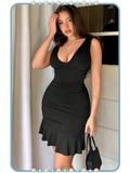 Vestido Corto para Mujer Negro con Escote en V