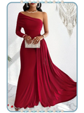 Vestido Largo para Mujer Vino con Un Solo Hombro