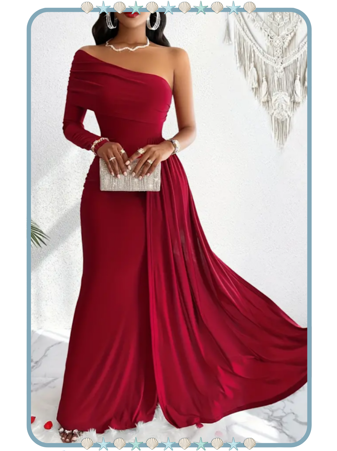 Vestido Largo para Mujer Vino con Un Solo Hombro