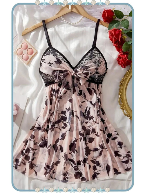 Baby doll rosa con encaje sexy y romántico para mujer
