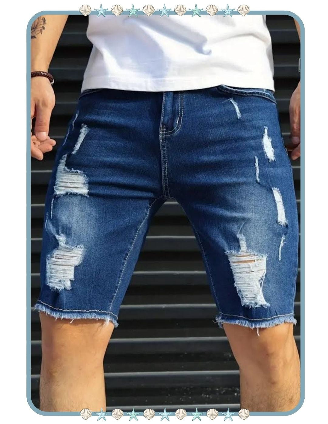 Short de Jean Azul Oscuro Rasgado de Hombre