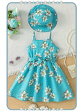 Vestido de Niña Turquesa con Flores y Sombrero