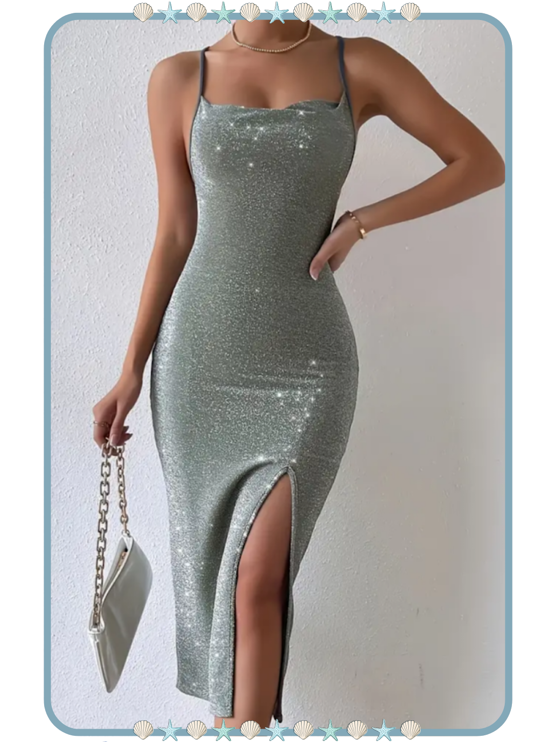 Vestido Largo para Mujer Plateado con Destellos