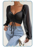 Top Negro Mangas Transparentes