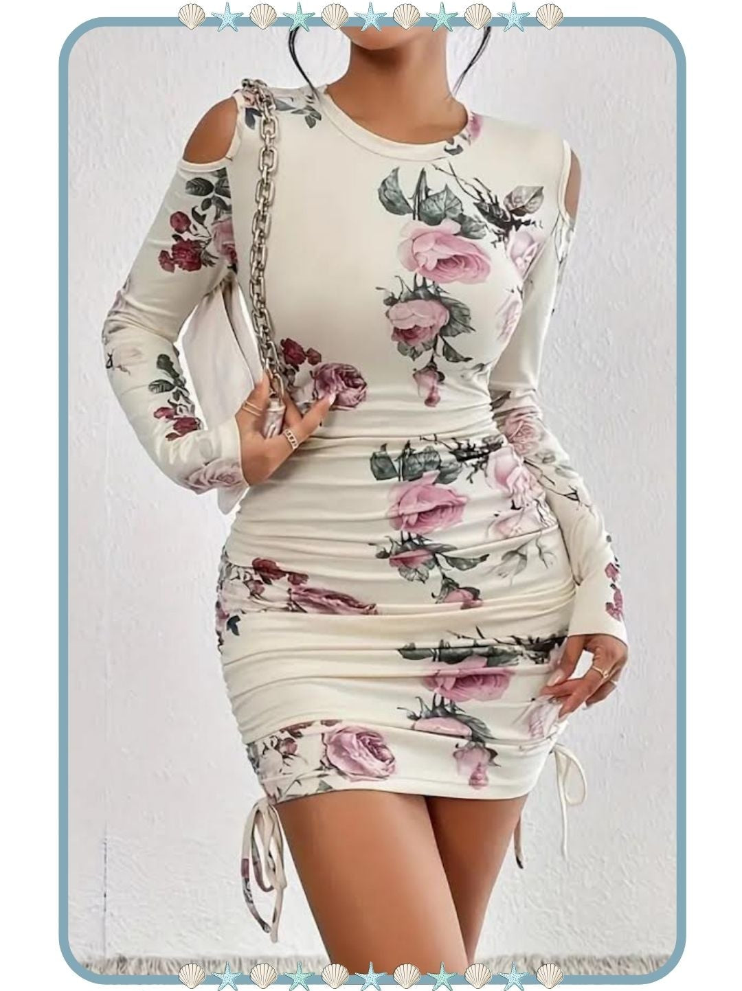 Vestido de Mujer Corto Floral Manga Larga