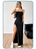 Vestido Largo para Mujer Negro con Abertura Lateral