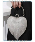 Bolso de Mujer Plateado Corazón con Flecos