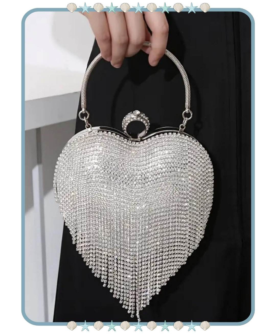 Bolso de Mujer Plateado Corazón con Flecos