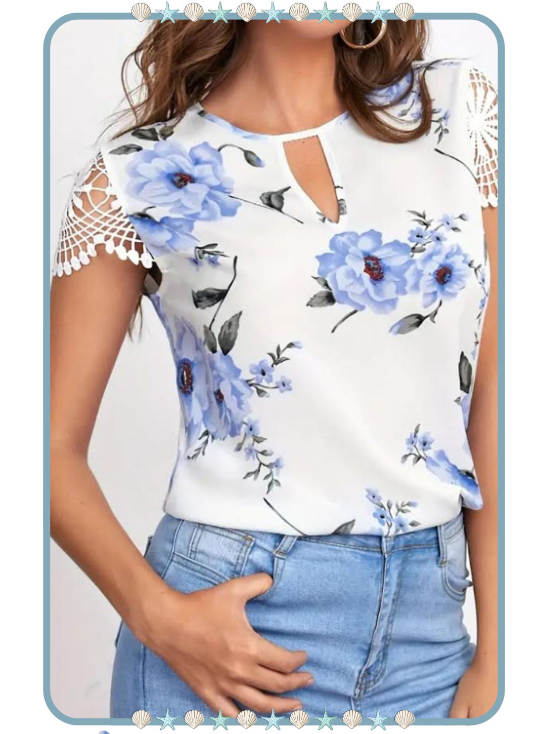 Blusa para Mujer con Diseño de Flores Azules