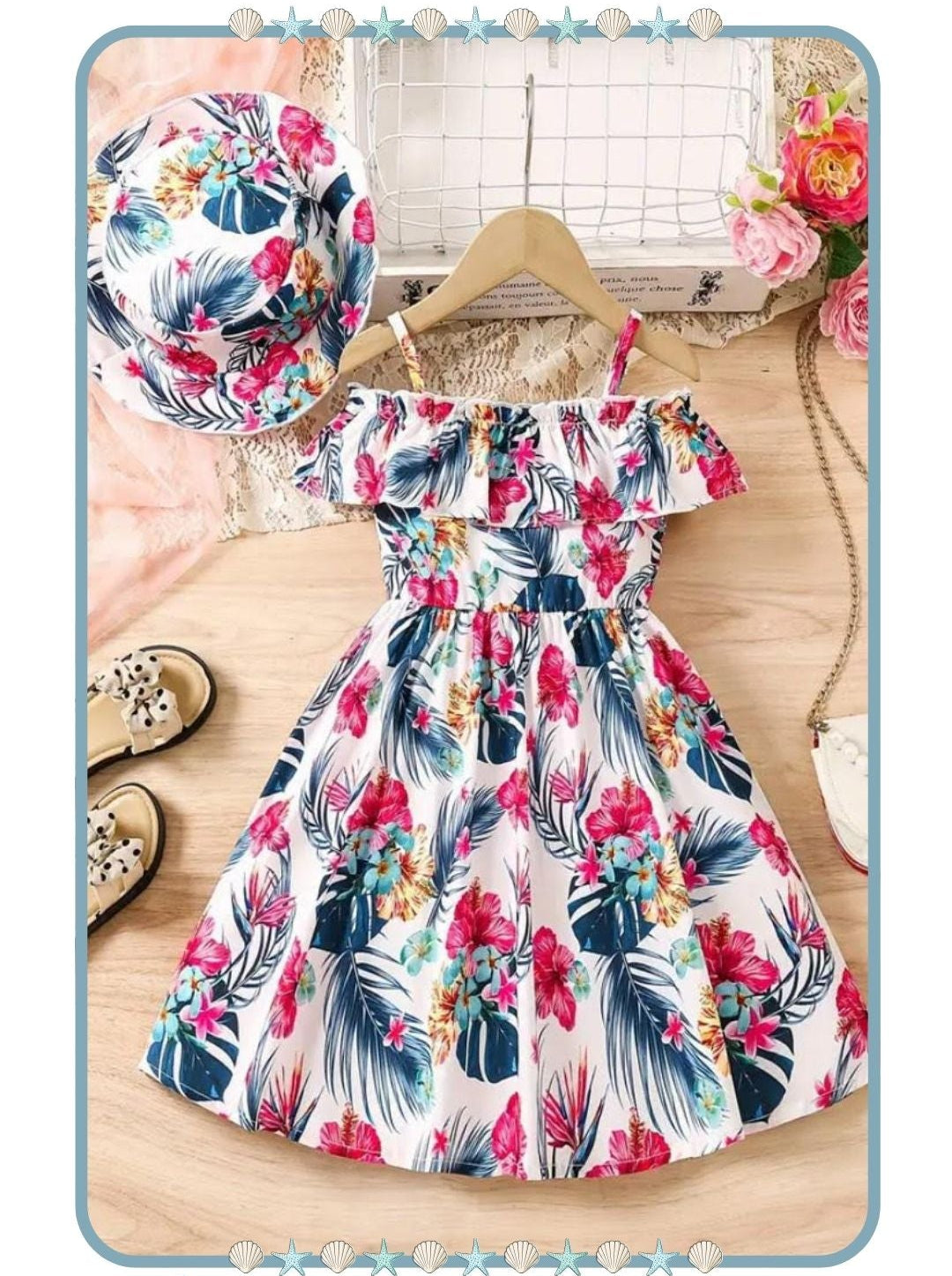 Vestido de Niña Tropical con Sombrero