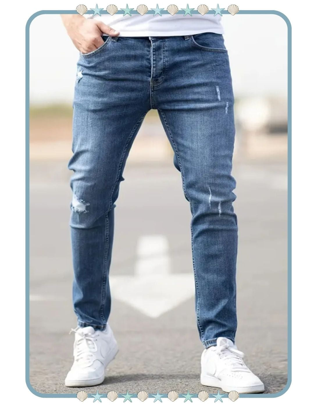 Jean Azul Claro con Detalles Rasgados de Hombre