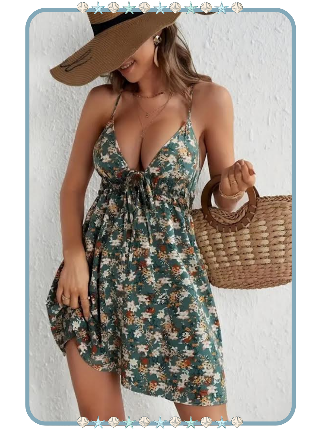 Vestido Corto para Mujer Verde con Flores