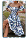 Vestido Largo para Mujer Blanco con Flores Azules