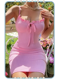 Vestido Corto para Mujer Rosa con Escote de Lazo